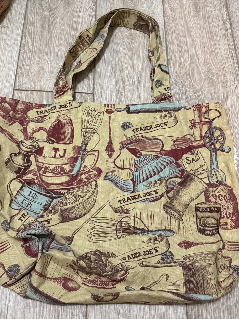 Vintage Y2K Trader Joe’s Patterned Retro Kitchen Theme Canvas Tote Bag HTF